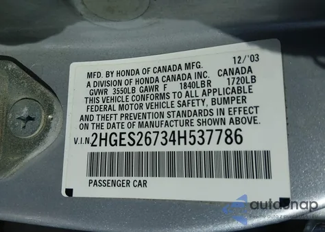 2004 Honda Civic Ex z USA, uszkodzony, nr VIN 2HGES26734H537786